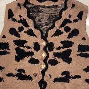 Commense Tan and Black Patterned Cardigan Vest